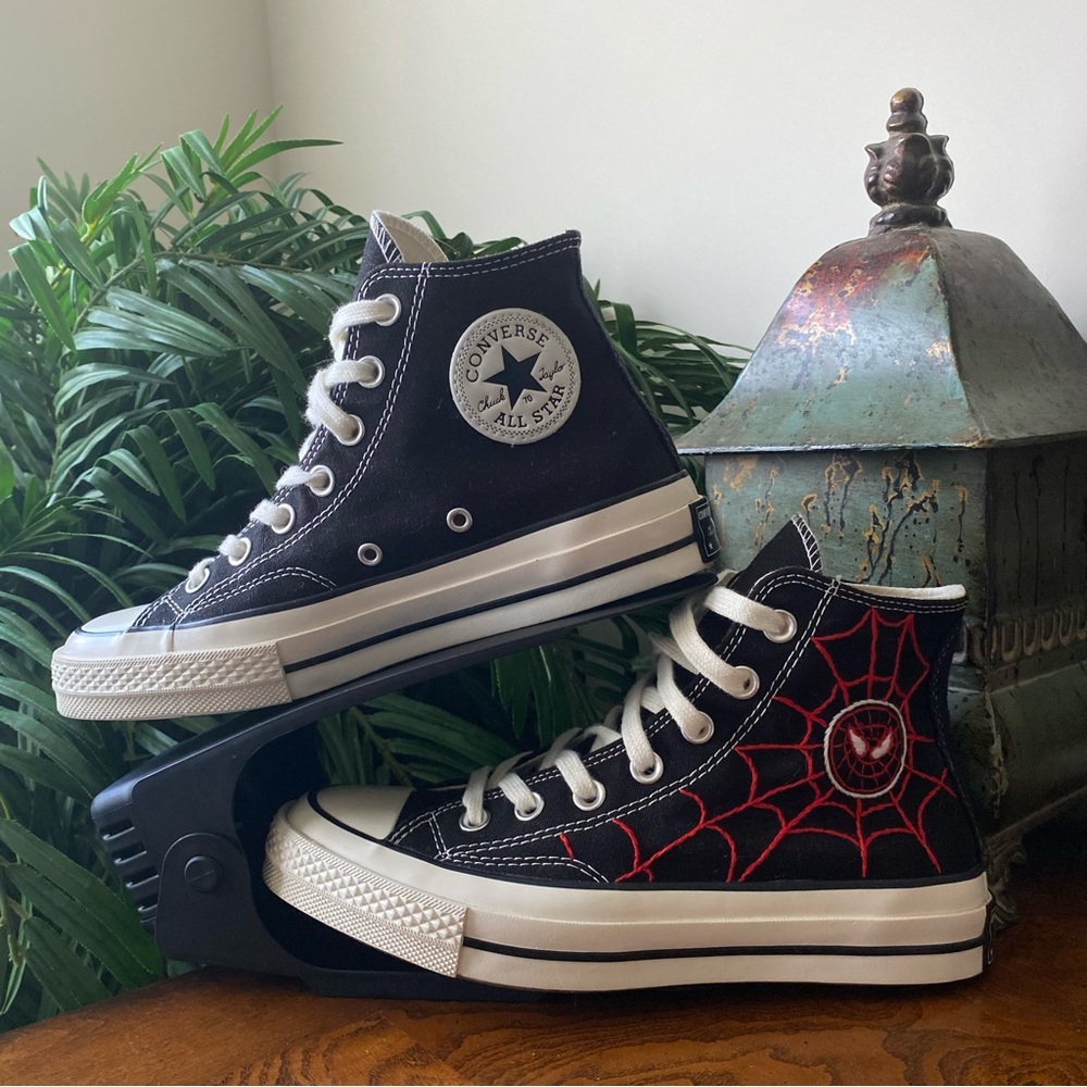 Converse Black High Top All Star Chuck Taylor Red Spiderweb Sneakers